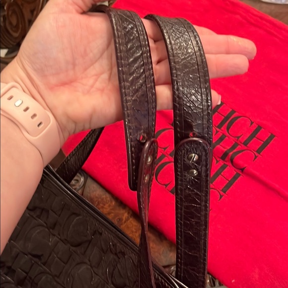 Carolina Herrera chocolate Brown Leather Bag monogram purse tote - Picture 6 of 10